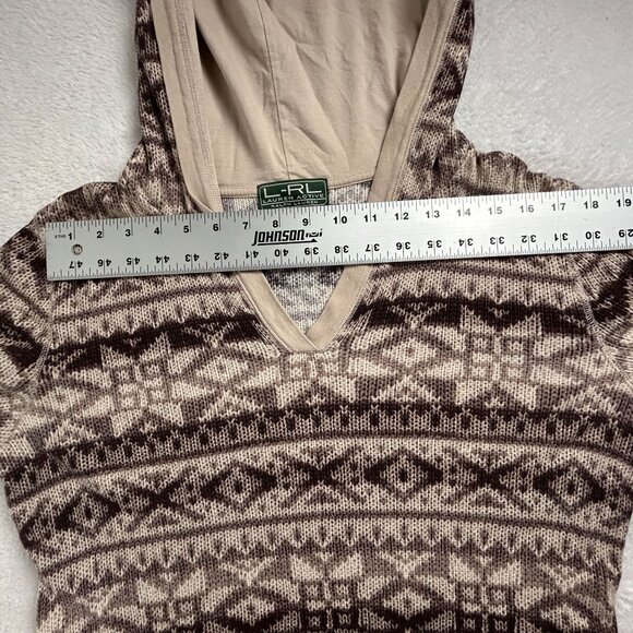 L-RL Ralph Lauren Active Womens Knit Hooded Sweater XL Brown Geometric Pattern - Picture 5 of 7